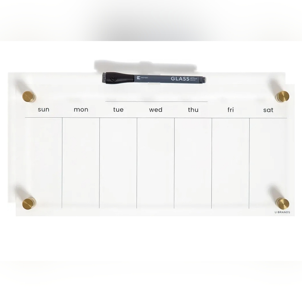 Acrylic Weekly Dry Erase Calendar, Clear with Gold Hardware